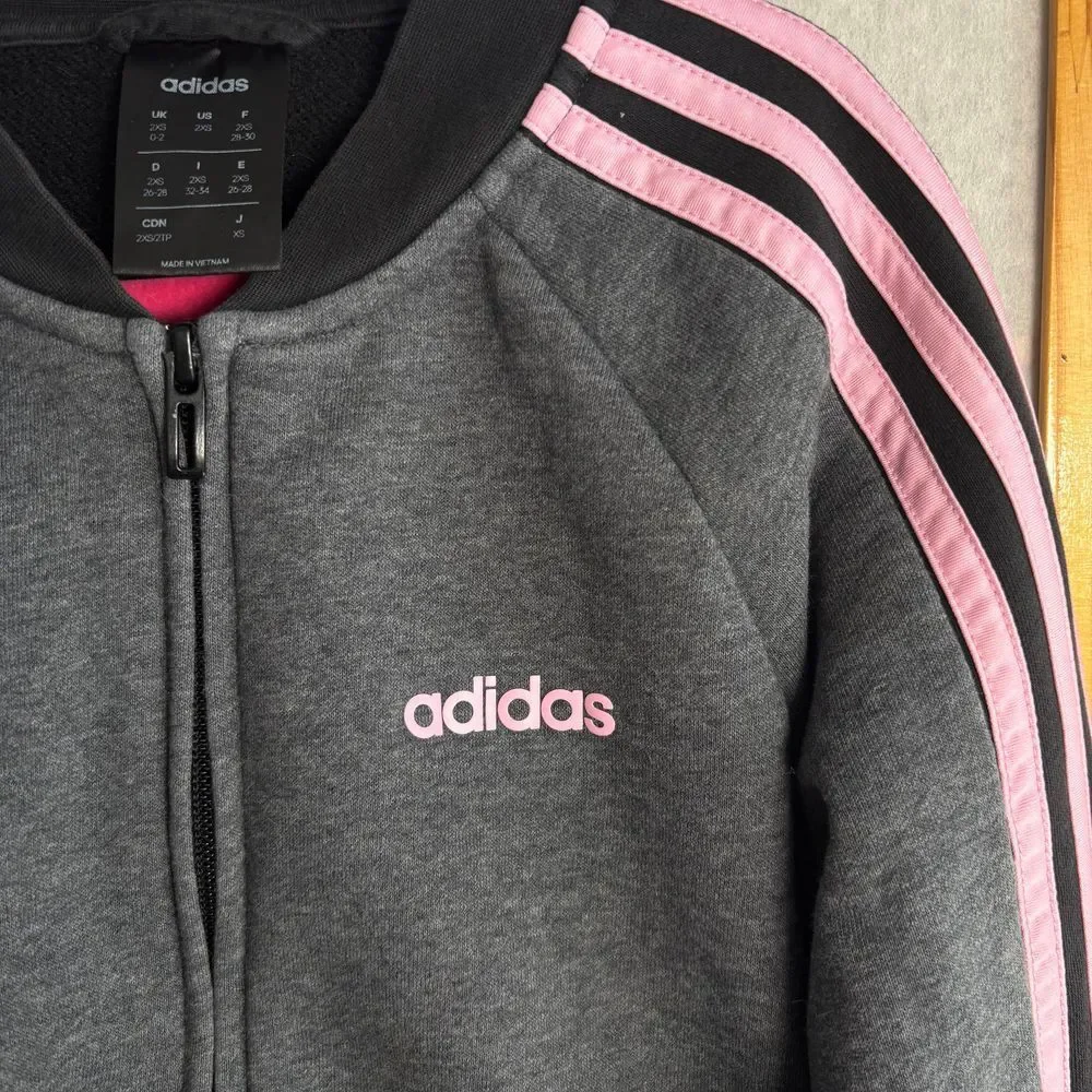 Adidas Tri Color Track Jacket - KIDS 2XS Gray Pink Activewear Bomber‎ Youth